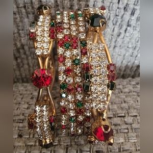 Green, red and gold bracelets